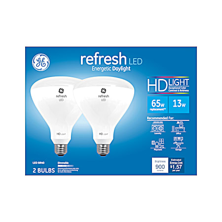 65W Equivalent BR40 Refresh LED HD Daylight Dimmable Bulb - 2 Pk