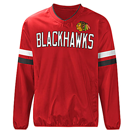 Men's Chicago Blackhawks Clutch Hitter Red Team Logo V-Neck Long Sleeve Windbreaker