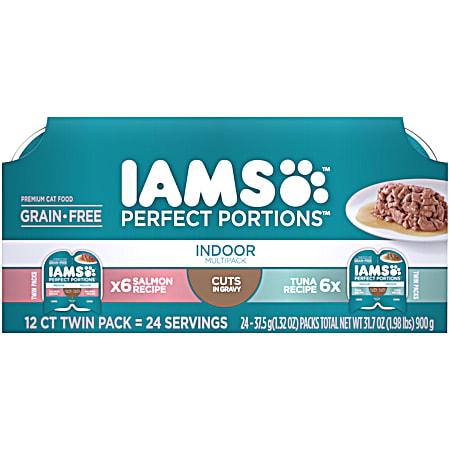 IAMS PERFECT PORTIONS Grain Free Indoor Cats Tuna & Salmon Multipack Wet Cat Food - 12 Ct