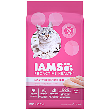IAMS Proactive Health Adult Sensitive Digestion & Skin Dry Cat Food w/ Turkey