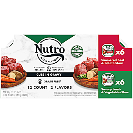 Nutro Beef Cuts in Gravy & Lamb Cuts in Gravy Wet Dog Food Variety Pack - 12 Ct
