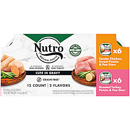 Nutro Chicken Cuts in Gravy & Turkey Cuts in Gravy Wet Dog Food Variety Pack - 12 Ct