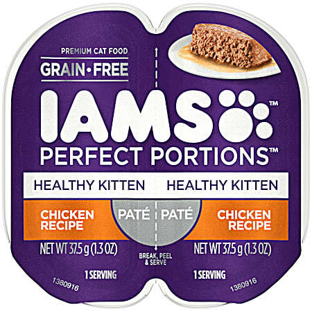 IAMS Perfect Portions 2.6 oz Healthy Kitten Grain Free Chicken Recipe Pate Wet Cat Food