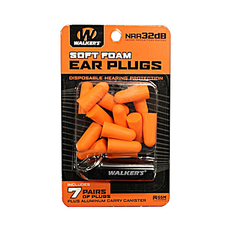 Walker's 7 Pairs Neon Orange Foam Plugs w/ Black Aluminum Carry Canister