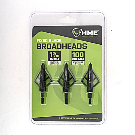 HME Fixed Blade 100 Grain Broadhead Arrowhead - 3 Pk