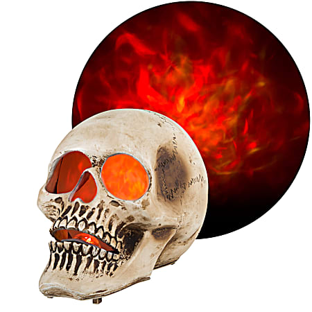 10 in Lighted Decor Blazing Scenes Natural Brushed Skull Fire & Ice