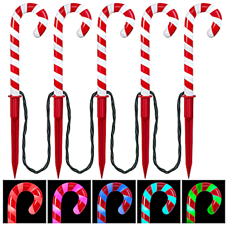 Christmas New ColorMotion Deluxe S/5 Candy Cane Pathway Stake Lights