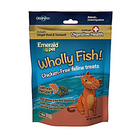 Wholly Fish! Salmon Digestive Health Chicken-Free Cat Treat w/Ginger Root & Turmeric