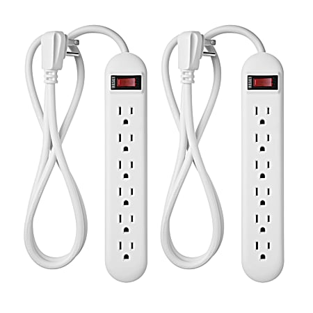 Globe Electric 6-Outlet Power Strips w/ Right Angle Plug & Lighted Switch - 2 Pk