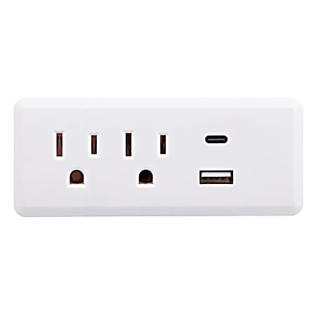 Globe Electric White 2-Outlet Wall Tap w/ 1 USB Type A & 1 USB Type C Port