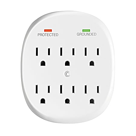 White 6-Outlet Wall Tap Surge Protection