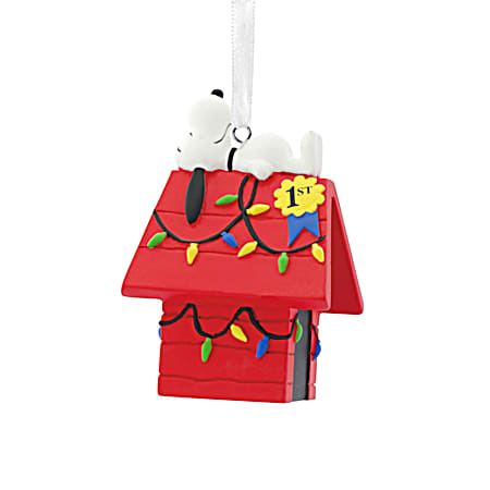 Peanuts Snoopy on Decorated Dog House Christmas Ornament