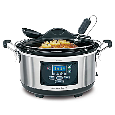 6 qt Stainless Steel Set & Forget Programmable Slow Cooker w/Spoon/Lid