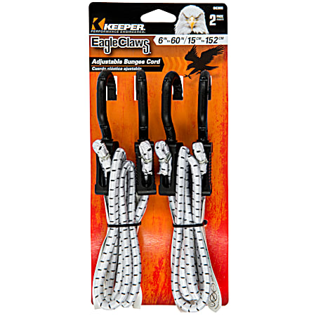 Eagle Claws Grey Adjustable Bungee Cord - 2 Pk