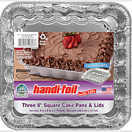 Eco-Foil 3 pk 8 in Cook-n-Carry Square Cake Pan w/Lid