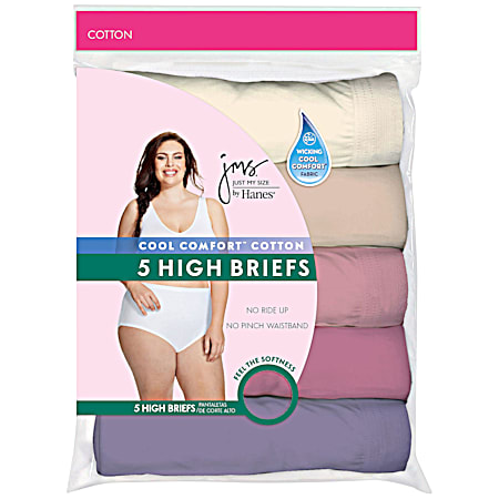 Women's Just My Size Cool Comfort High-Waist Brief Panties - 5 Pk. Assorted