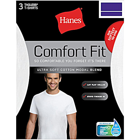 Hanes Men's Comfort Fit White Crew Neck Short Sleeve Cotton Modal T-Shirts - 3 Pk