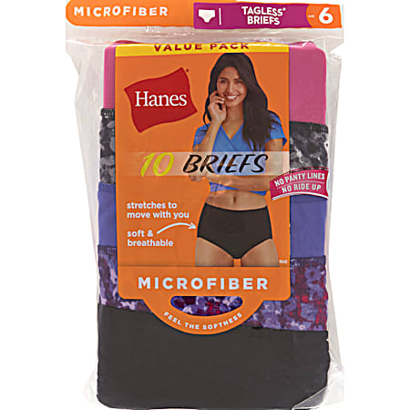 Hanes Women's Cool Comfort Microfiber Tagless Multi-Color Briefs 10 Pk
