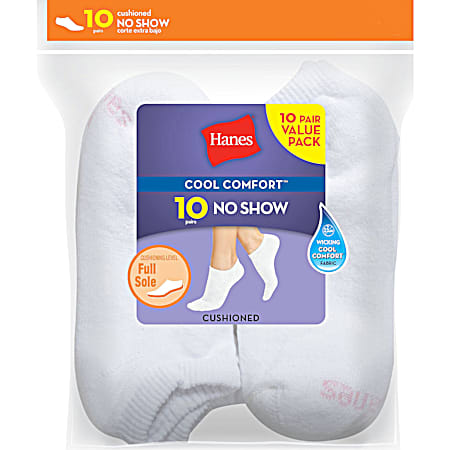 Women's Red Label w/Cool Comfort White No Show Socks - 10 Pk