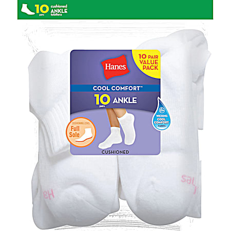 Women's Red Label w/Cool Comfort White Ankle Socks - 10 Pk