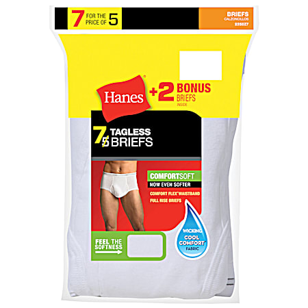 Hanes Men's Tag Less Comfort Flex White Full Rise Briefs - 7 Pk