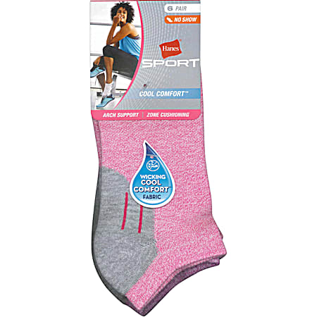 Hanes Ladies' Cushioned Extended Size No Show Socks - Assorted, 6 Pk