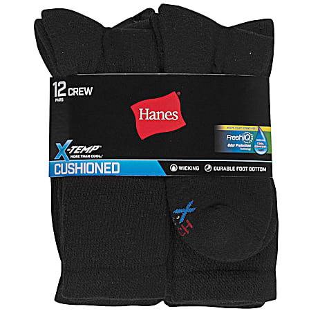 Hanes Men's Black Cushioned Crew Socks - 12 Pk