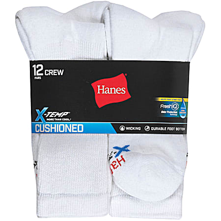 Hanes Men's White Cushioned Crew Socks - 12 Pk