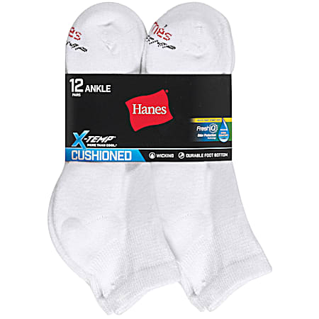 Hanes Men's White Cushioned Ankle Socks - 12 Pk