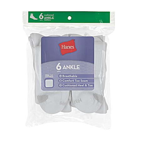 Hanes Ladies' White Cushioned Ankle Socks - 6 Pk