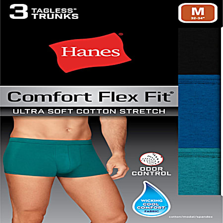 Men's Comfort Flex Fit Tagless Trunks - Assorted 3 Pk