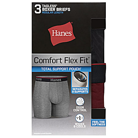 Men's Assorted Comfort FlexFit Tagless Boxer Briefs w/ Sling  - 3 Pk