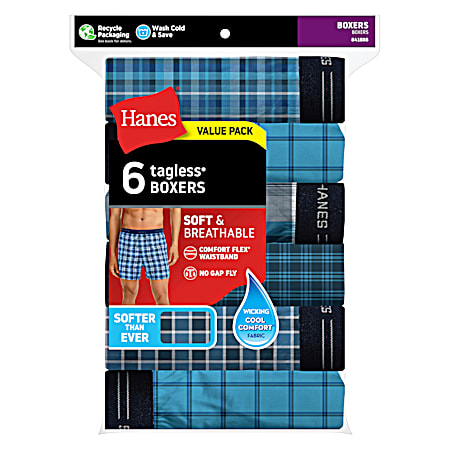 Men's Assorted Tagless Yarn Dyed Woven Boxers - 6 Pk