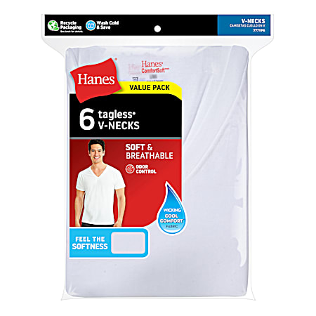 Men's White Soft & Breathable Short Sleeve Shirts - 6 Pk