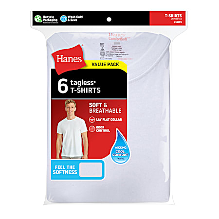 Men's White Soft & Breathable Short Sleeve Shirts - 6 Pk