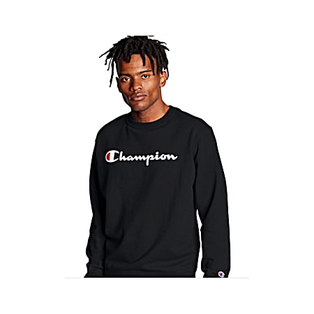 Men's PowerBlend Black Logo Crew Neck Long Sleeve Sweatshirt