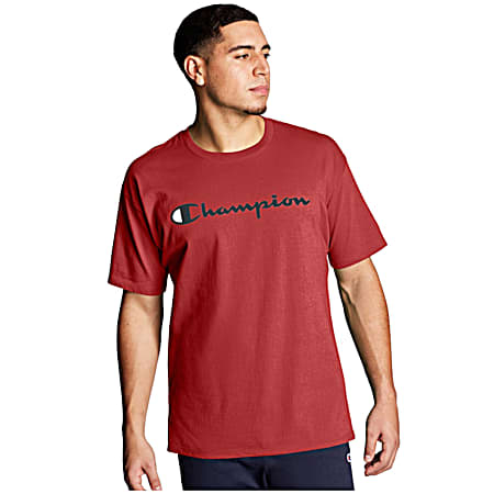 Men's PowerBlend Heather Red Logo Graphic Crew Neck Short Sleeve T-Shirt
