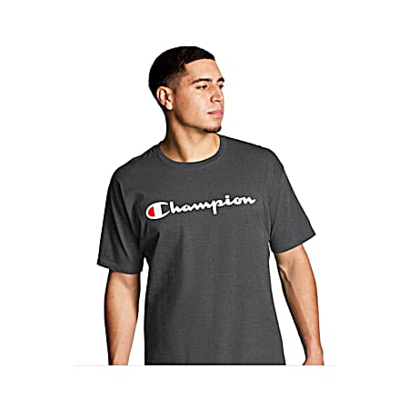 Men's PowerBlend Charcoal Logo Graphic Crew Neck Short Sleeve T-Shirt