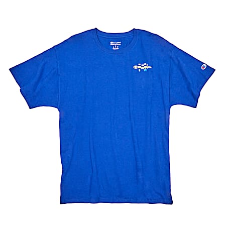 Men's Classic Blue Logo Graphic Crew Neck Short Sleeve T-Shirt