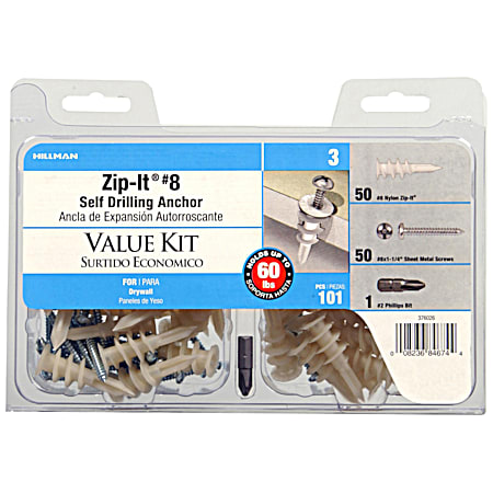 101 Pc Zip-It #8 Self Drilling Anchor Kit