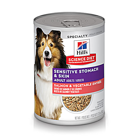 Science Diet Adult Sensitive Stomach & Skin Salmon & Vegetable Entrée Wet Dog Food, 12.8 oz Can