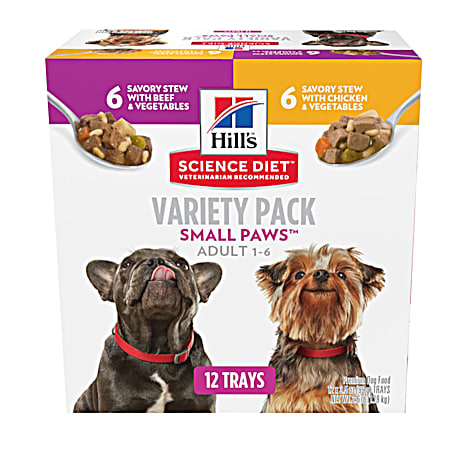 Hill's Science Diet Adult Small Paws Savory Stew Trays Dog Food Variety Pack - 12 Pk