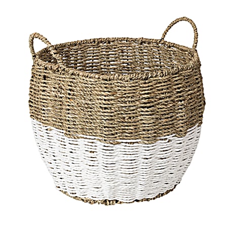 Honey-Can-Do Small Natural/White Round Seagrass Basket