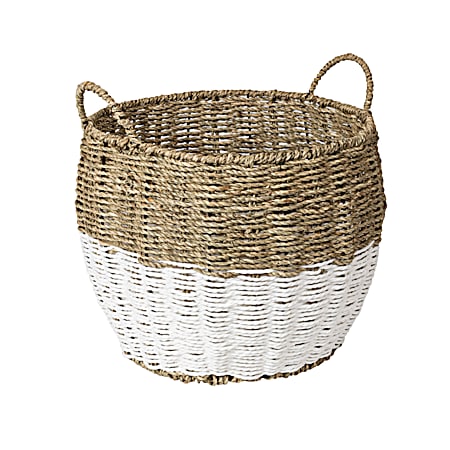 Medium Natural/White Round Seagrass Basket