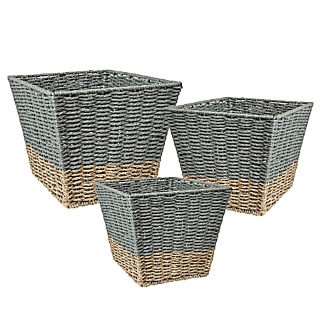 3 pc Natural/Grey Square-Rectangle Nesting Baskets