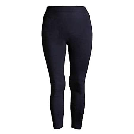 Women's Solid Black Lined Seamless Polyester Leggings