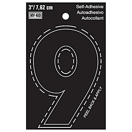 3 in Black Adhesive Vinyl Die Cut Number 9