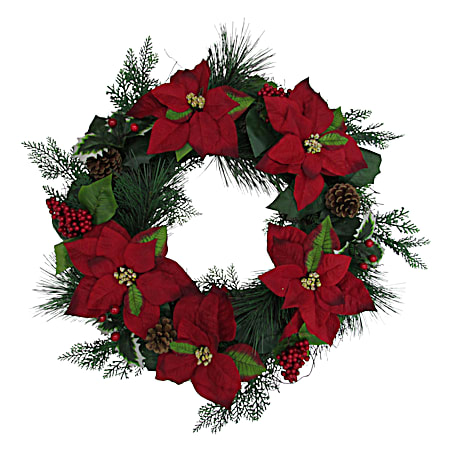 24 in Poinsettia/Berry/Pinecone Wreath