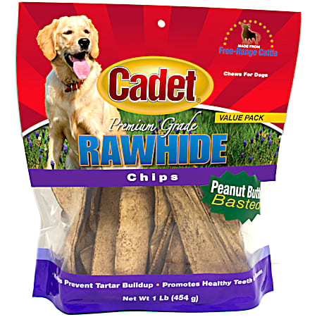 1 lb Peanut Butter Rawhide Chips Dog Chews