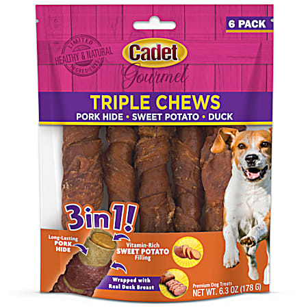 Cadet Gourmet Triple Chews Pork Hide/Duck/Sweet Potato 3-in-1 Dog Chews - 6 Pk